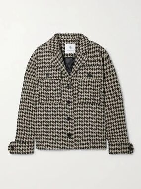Anine Bing Black & White Houndstooth Button Jacket With Pockets Woven